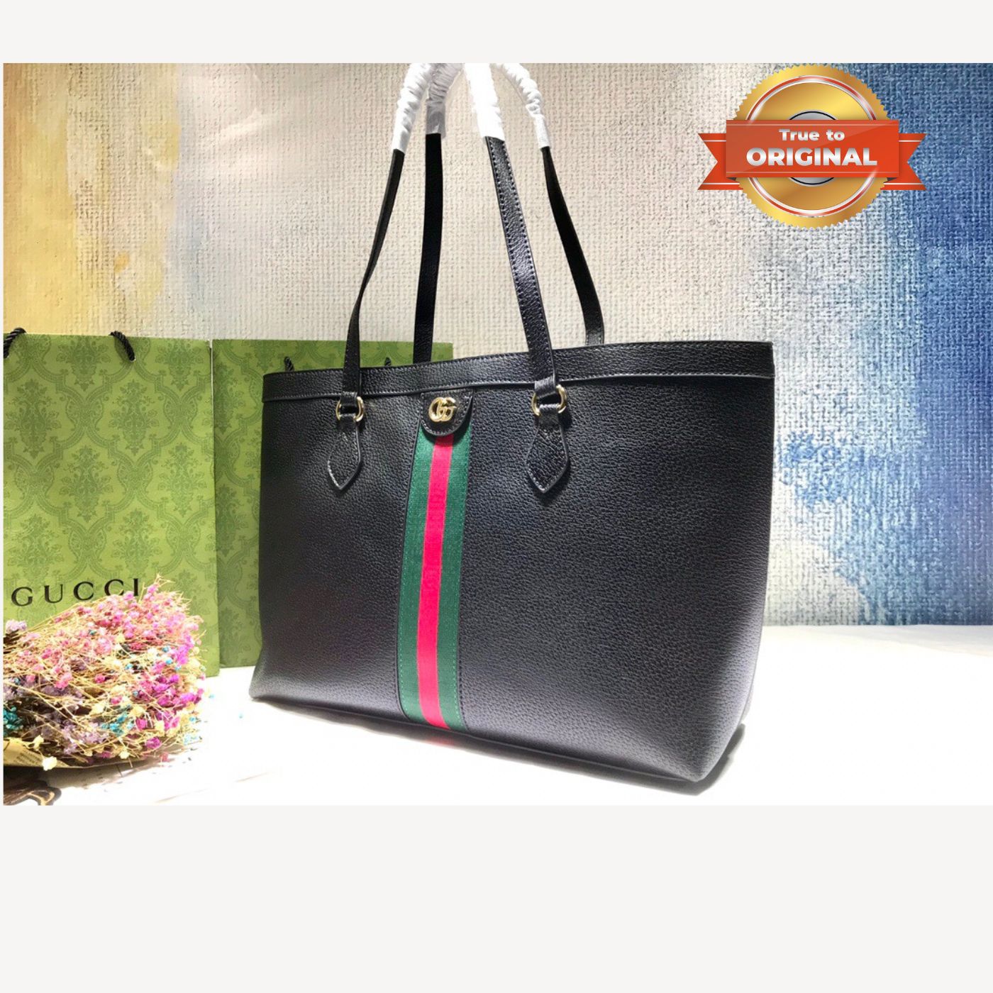 [True-to-ORIGINAL] Gucci Ophidia Medium Tote Black For Women 15in/38cm